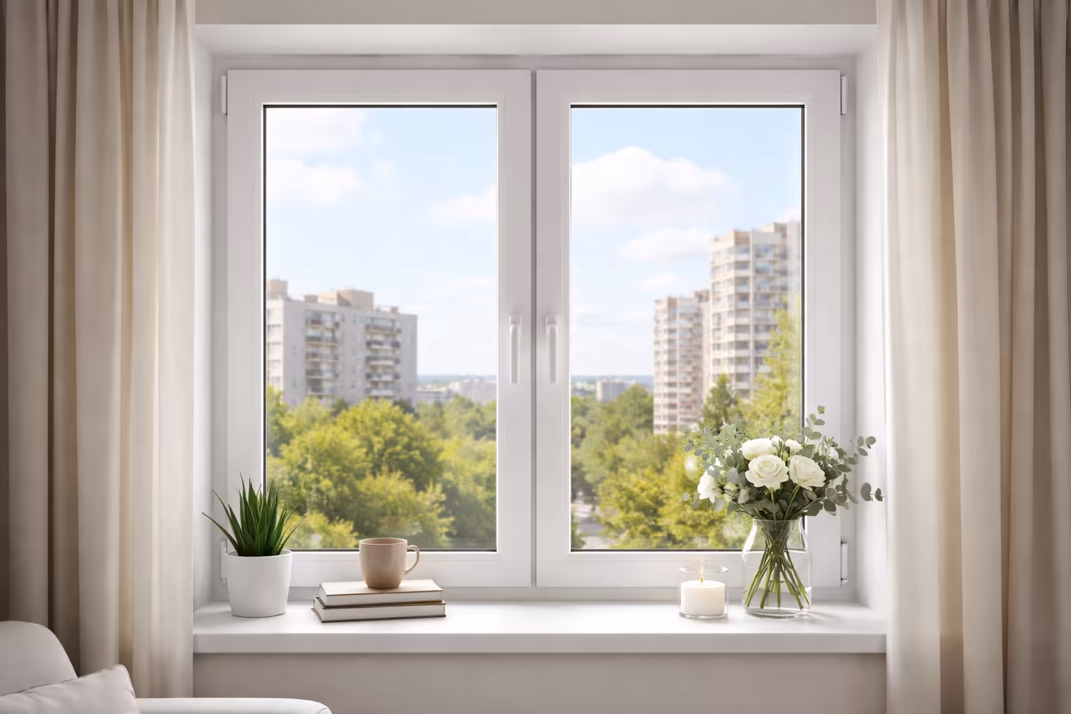 Двухстворчатое пластиковое окно